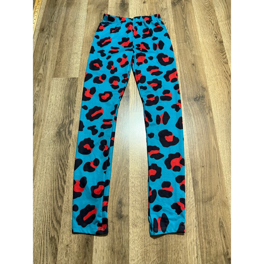 Millie Loves Lily Pants Girls Size 12 Blue Red Leggings Stretch Leopard Print
